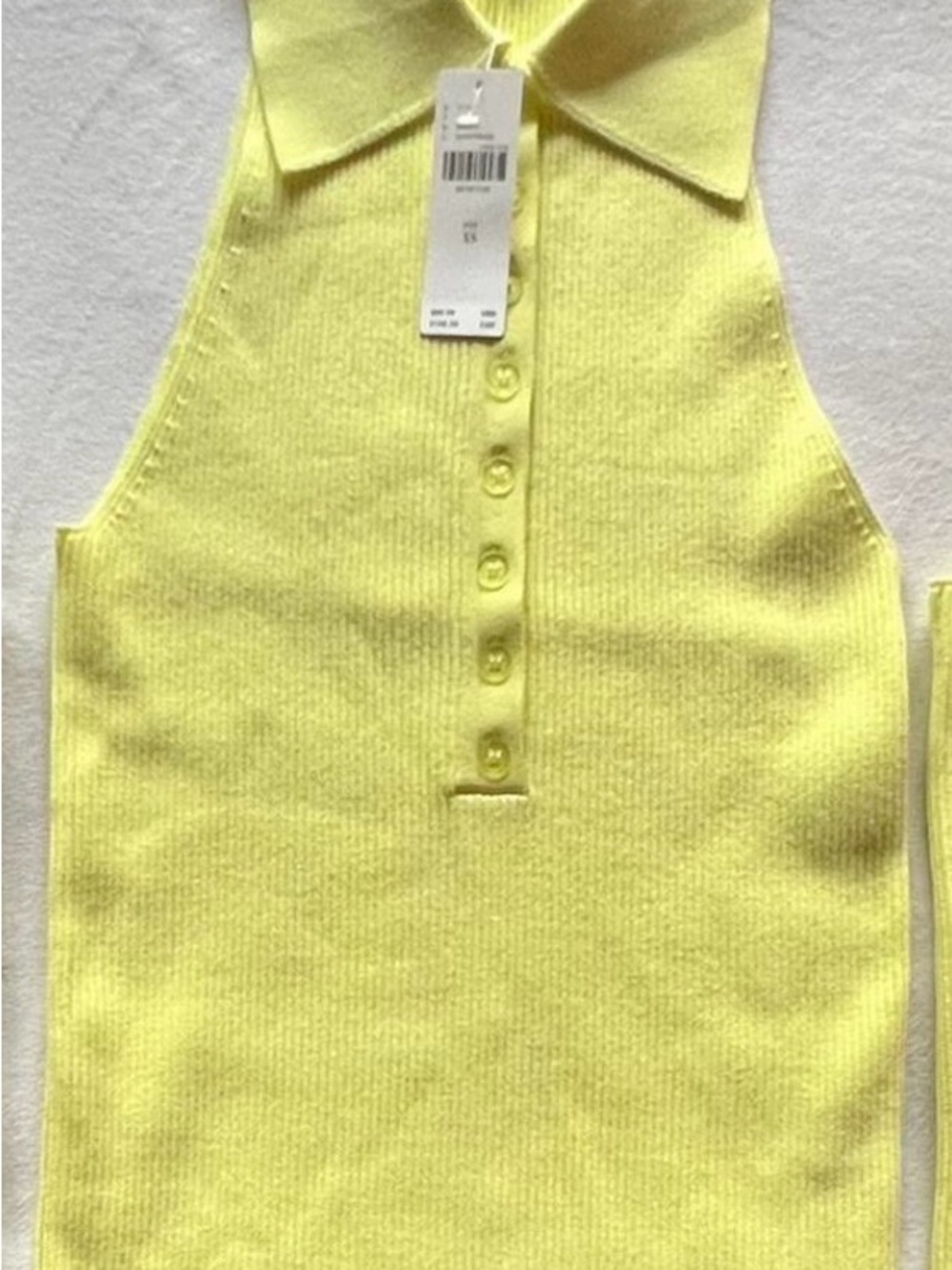 Anthropologie Yellow Ribbed Knit Tank with Polo Collar
